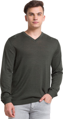 COLORPLUS Solid V Neck Casual Men Grey Sweater