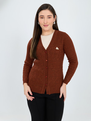 MONTE CARLO Self Design V Neck Casual Women Red Sweater