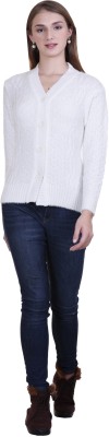 SOSHAGUN Self Design V Neck Casual Women White Sweater