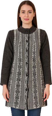 manra Self Design Round Neck Casual Women Grey Sweater