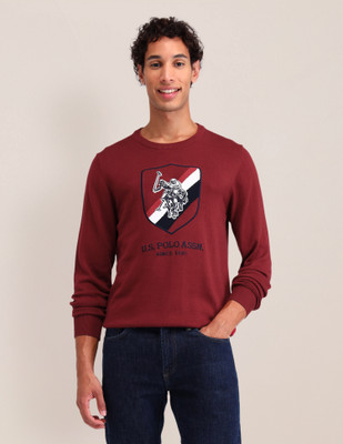 U.S. POLO ASSN. Woven Round Neck Casual Men Red Sweater