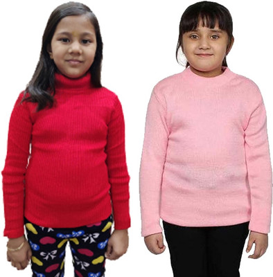LOVO Solid Turtle Neck Casual Girls Multicolor Sweater