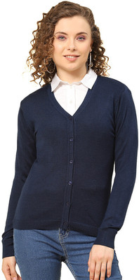MONTE CARLO Solid V Neck Casual Women Blue Sweater