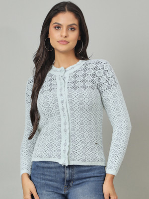 DUKE Self Design Round Neck Casual Women Blue Sweater