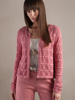VeroModa Self Design Mandarin Neck Casual Women Pink Sweater