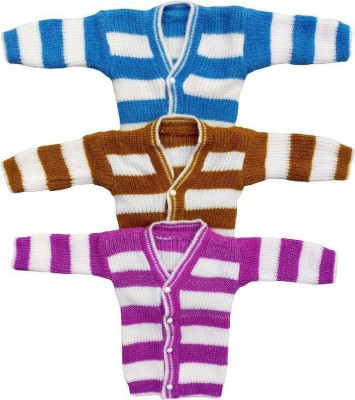 L FASION Striped V Neck Casual Baby Boys & Baby Girls Blue, Purple, Brown, White Sweater