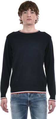 NUMERO UNO Striped Crew Neck Casual Men Dark Blue Sweater