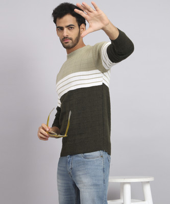 HELL BOUND Striped Round Neck Casual Men Multicolor Sweater