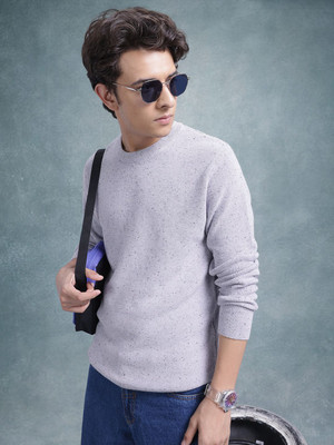 Roadster Solid Round Neck Casual Men Purple Sweater