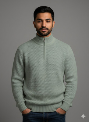 WoolCraft Woven Collared Neck Casual Men White Sweater