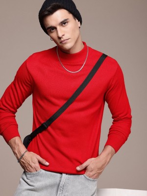 Roadster Solid Turtle Neck Casual Men Red Sweater