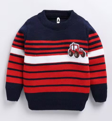 Vaidahee Striped Round Neck Casual Boys Red Sweater