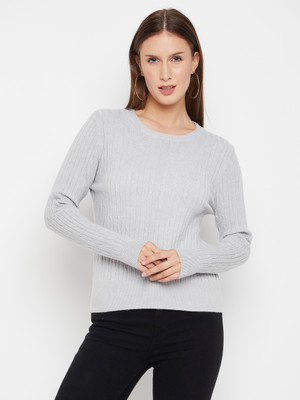 Camey Woven Round Neck Casual Women Grey Sweater