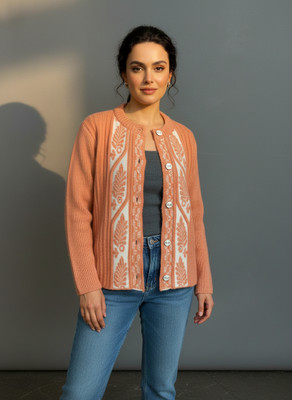 PROBASIC Self Design Mandarin Neck Casual Women Orange Sweater