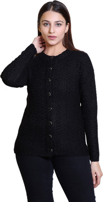 Ogarti Self Design Round Neck Casual Women Black Sweater