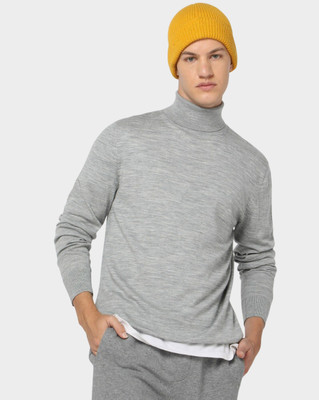 GAP Solid Turtle Neck Casual Men Grey Sweater