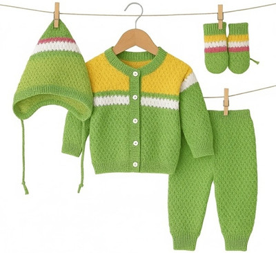 Bamboo Babe Baby Boys & Baby Girls Casual Sweater Pyjama, Cap, Bootie(Light Green)