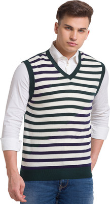 COLORPLUS Woven V Neck Casual Men Green Sweater