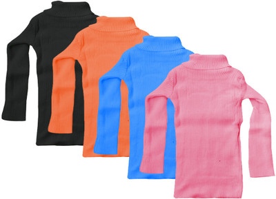 TBMANIA Self Design High Neck Casual Baby Girls Multicolor Sweater