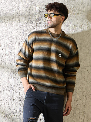 FUGAZEE Self Design Round Neck Casual Men Multicolor Sweater