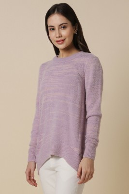 Allen Solly Printed, Self Design Round Neck Casual Women Pink Sweater