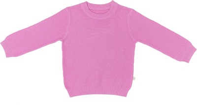 H By Hamleys Solid Round Neck Casual Baby Girls Pink Sweater