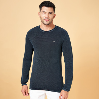 Byford by Pantaloons Solid Round Neck Casual Men Blue Sweater