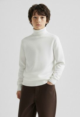 Clothify Solid High Neck Casual Boys White Sweater