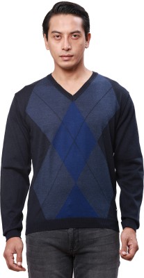 PARK AVENUE Argyle V Neck Casual Men Blue Sweater