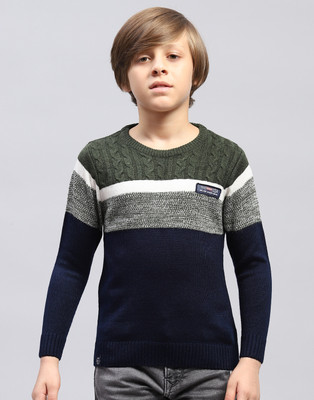 MONTE CARLO Colorblock Round Neck Casual Boys Dark Blue Sweater