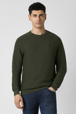VAN HEUSEN Self Design Crew Neck Casual Men Green Sweater