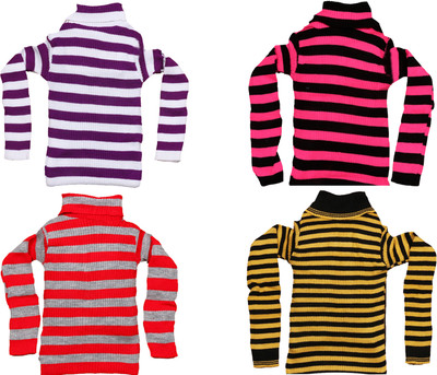 TBMANIA Striped High Neck Casual Girls Multicolor Sweater