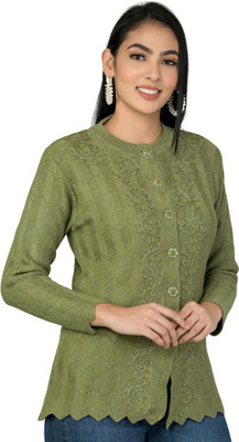 lady willington Embroidered Round Neck Casual Women Green Sweater