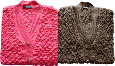 Shunit creation Solid V Neck Formal Women Pink, Brown Sweater