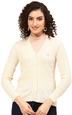 MONTE CARLO Self Design V Neck Casual Women Beige Sweater