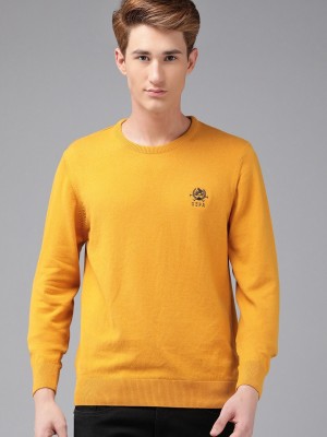 U.S. POLO ASSN. Solid Round Neck Casual Men Yellow Sweater