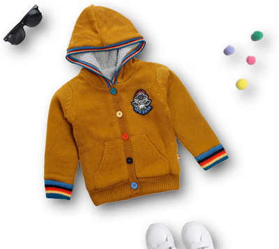 Yellow Apple Woven Hooded Neck Casual Baby Boys Yellow Sweater