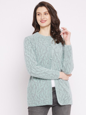 Zigo Self Design Round Neck Casual Women Green Sweater