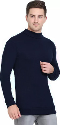 FREAKS Solid High Neck Casual Men Dark Blue Sweater