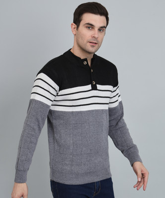 MORKEL Colorblock Mandarin Neck Casual Men Multicolor Sweater