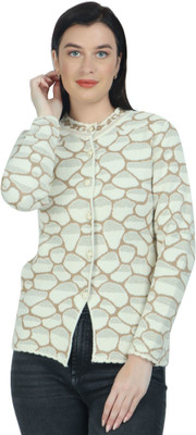 HITTIKA Woven Crew Neck Casual Women Beige Sweater