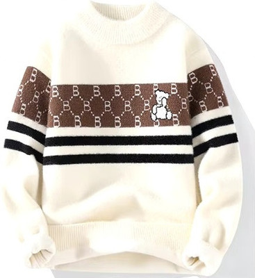 Ucollection Geometric Print Round Neck Casual Men Multicolor Sweater