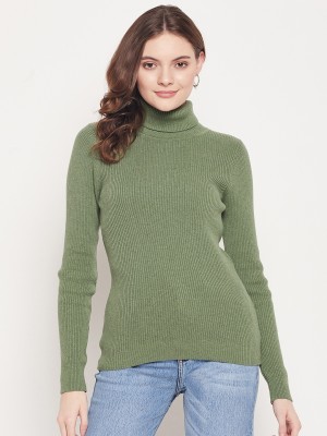 98 Degree North Woven Turtle Neck Casual Women Green Sweater