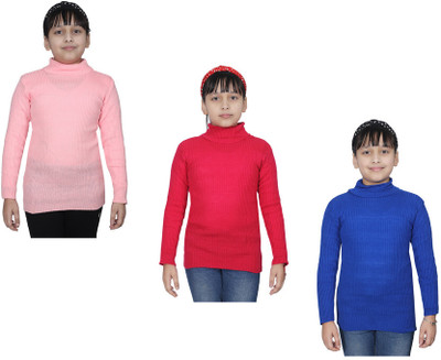 Indistar Solid High Neck Casual Girls Multicolor Sweater