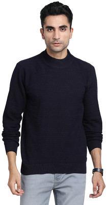 TURTLE Solid Turtle Neck Casual Men Blue Sweater