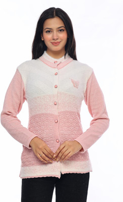dutchdream Self Design Round Neck Lounge Wear Women Pink, White Sweater