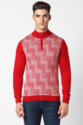 PETER ENGLAND Self Design Casual Men Red Sweater
