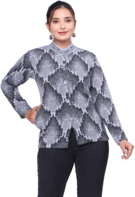 WOOL 4U Solid Collared Neck Casual Women Grey Sweater