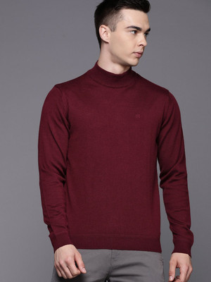 Raymond Solid Collared Neck Casual Men Maroon Sweater