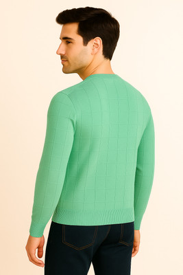 WULVEE Solid Round Neck Casual Men Light Green Sweater